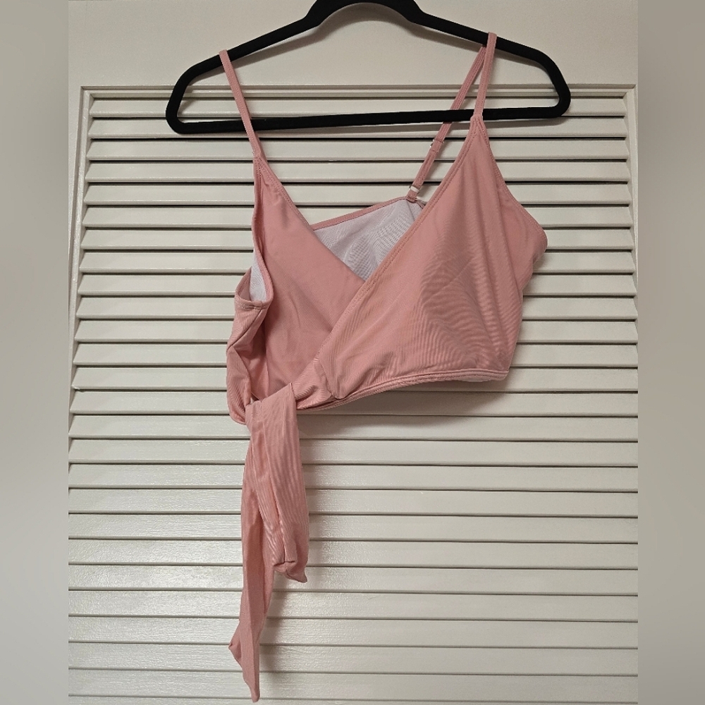 SHEIN - (Plus-Size) Pink & White Tie Swimsuit Top W Adjustable Straps